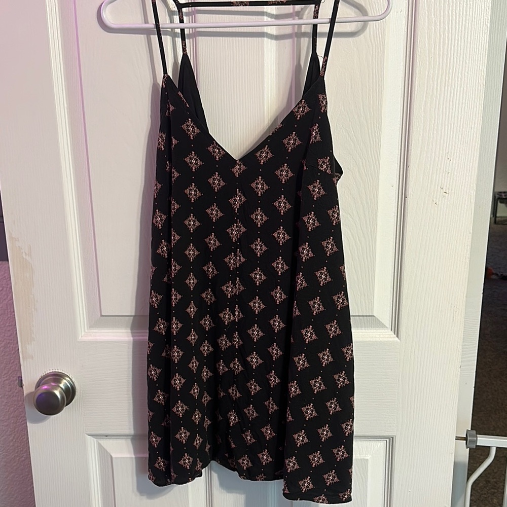 Black and Pink Patterned Spaghetti Strap Dress